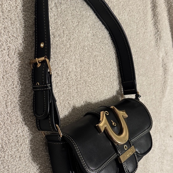 True Religion Black Shoulder Bag with Gold Accents - Picture 3 of 6